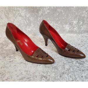 New Vintage Pancaldi Anilina Womens Cacao Leather Heels-Size 6.5 AA